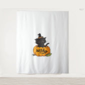 Niedliche Katzenkürbis mit Hexenhut, Kawaii Wandteppich (Vorderseite)