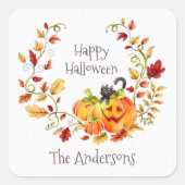 Niedliche Katzenkürme Herbstleaves Wreath Hallowee Quadratischer Aufkleber (Vorderseite)