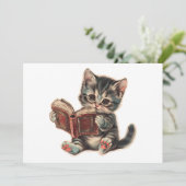 Niedliche Katzenlesebuchabilderung Einladung (Stehend Vorderseite)