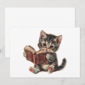Niedliche Katzenlesebuchabilderung Einladung (Vorne/Hinten)