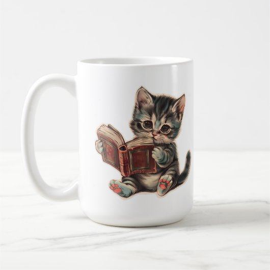 Niedliche Katzenlesebuchabilderung Kaffeetasse (Links)