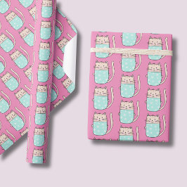 Niedliche Katzenmädchen pink Geschenkpapier