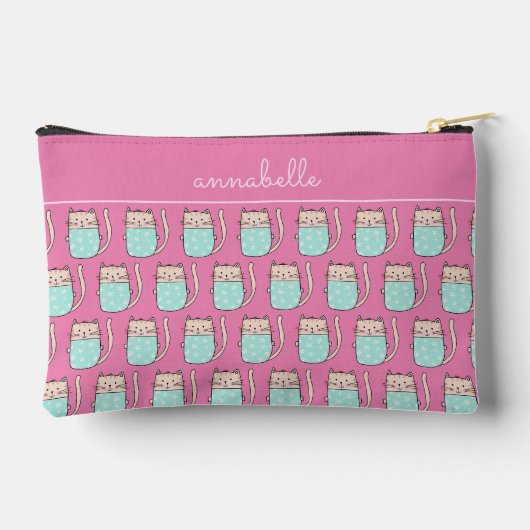 Niedliche Katzenmädchen pink Zubehörtasche (Rückseite)