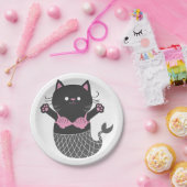 Niedliche Katzenmädchen-Silhouette - Rückenfarbe Pappteller (Party)