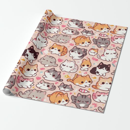 Niedliche Katzenmuster von Kawaii Geschenkpapier (Ungerollt)