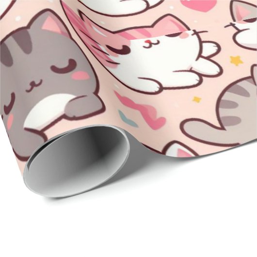 Niedliche Katzenmuster von Kawaii Geschenkpapier (Rolleneckpunkt)