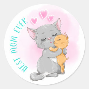 Niedliche Katzenmutter, Best Mom, je glückliche Fa Runder Aufkleber