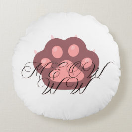 Niedliche Katzenpfoten "MEOW" Kalligraphie - Adora Rundes Kissen