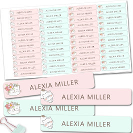 Niedliche Katzenpink Blue Girl School Labels Etiketten