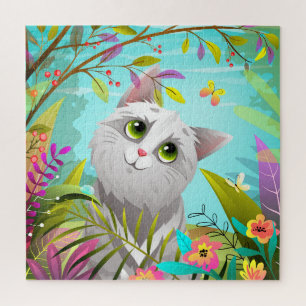 Niedliche Katzenschmetterlinge Blume Puzzle