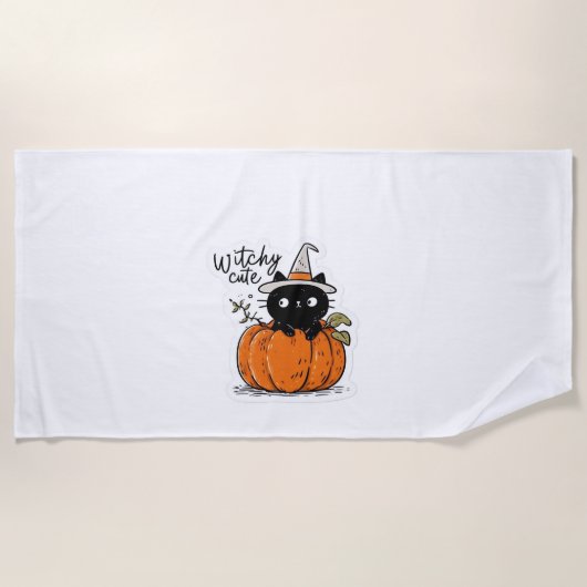 Niedliche Katzenschwarze im Kürbis mit Hexe, Class Strandtuch (Vorderseite)