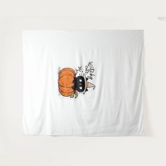 Niedliche Katzenschwarze im Kürbis mit Hexe, Class Wandteppich (Vorderseite (Horizontal))