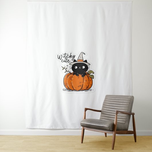 Niedliche Katzenschwarze im Kürbis mit Hexe, Class Wandteppich (Beispiel)