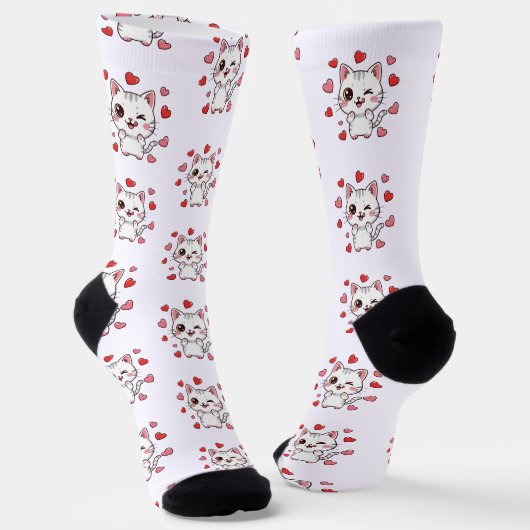 Niedliche Katzensocken mit Herz - Katzen-Liebhaber Socken (Gewinkelt)