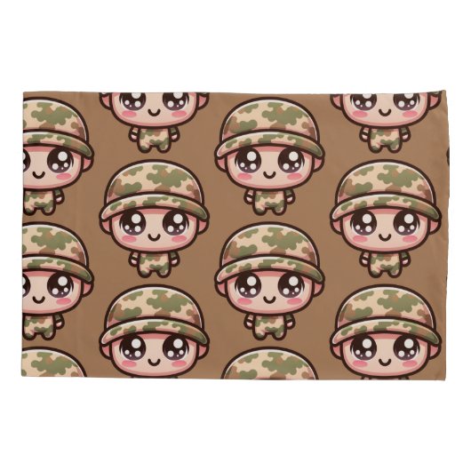Niedliche Kawaii Army Camouflage Monogram auf Brow Kissenbezug (Rückseite)