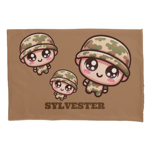 Niedliche Kawaii Army Camouflage Monogram auf Brow Kissenbezug (Vorderseite)