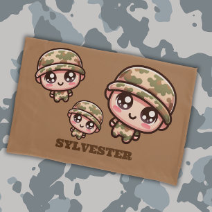 Niedliche Kawaii Army Camouflage Monogram auf Brow Kissenbezug