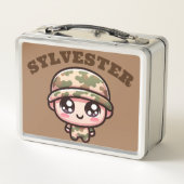 Niedliche Kawaii Army Camouflage Monogram auf Brow Metall Brotdose (Rückseite)