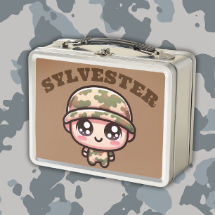 Niedliche Kawaii Army Camouflage Monogram auf Brow Metall Brotdose