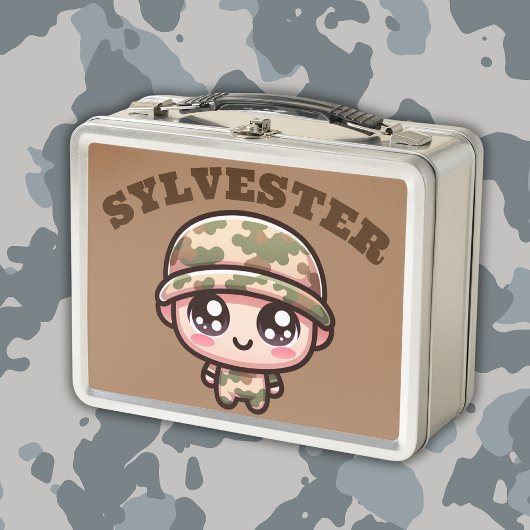 Niedliche Kawaii Army Camouflage Monogram auf Brow Metall Brotdose