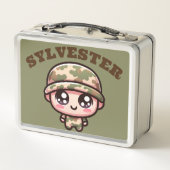 Niedliche Kawaii Army Camouflage Monogram auf Gree Metall Brotdose (Rückseite)