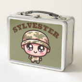 Niedliche Kawaii Army Camouflage Monogram auf Gree Metall Brotdose (Vorderseite)