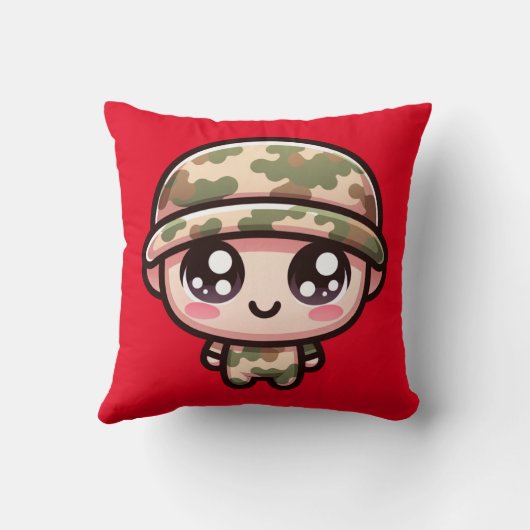 Niedliche Kawaii Army Camouflage Monogram auf Red Kissen (Rückseite)