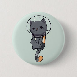 Niedliche Kawaii Astronautenschwarze Katze Button