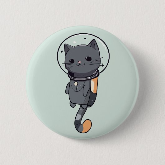 Niedliche Kawaii Astronautenschwarze Katze Button (Vorderseite)