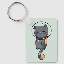 Niedliche Kawaii Astronautenschwarze Katze Schlüsselanhänger