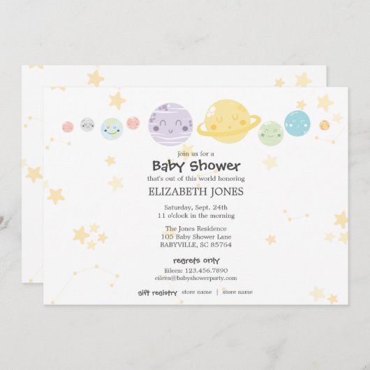 Niedliche Kawaii Astronomie Kinderdusche Einladung (Vorne/Hinten)