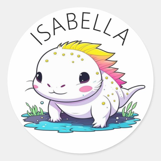 Niedliche Kawaii Axolotl Illustration Personalisie Runder Aufkleber (Vorderseite)