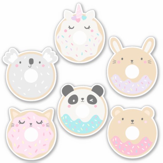 Niedliche Kawaii Baby Animal Donut Sticker Pack (Vorderseite)