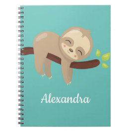 Niedliche Kawaii Baby Sloth In Tree auf Aquamarine Notizblock