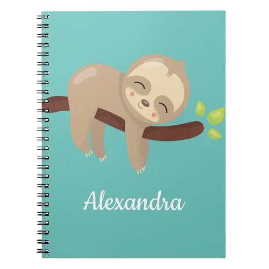 Niedliche Kawaii Baby Sloth In Tree auf Aquamarine Notizblock (Vorderseite)
