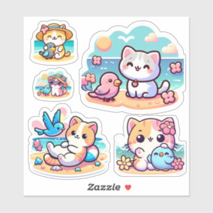 Niedliche Kawaii Beach Cat Custom-Cut Vinyl Sticke Aufkleber
