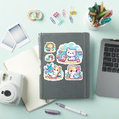 Niedliche Kawaii Beach Cat Custom-Cut Vinyl Sticke Aufkleber (iPad Hülle)