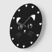 Niedliche Kawaii Black Cat Kontur Große Wanduhr (Winkel)