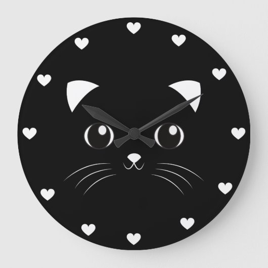 Niedliche Kawaii Black Cat Kontur Große Wanduhr (Vorderseite)