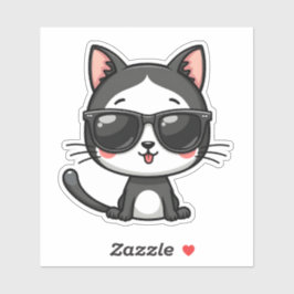 Niedliche Kawaii Black Cat mit Sonnenbrille Adorab Aufkleber