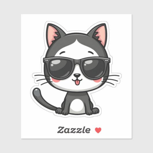 Niedliche Kawaii Black Cat mit Sonnenbrille Adorab Aufkleber (Blatt)
