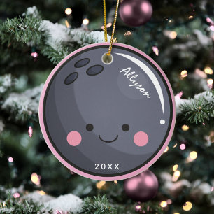 Niedliche Kawaii Bowling Ball Girl's Name & Year S Keramik Ornament