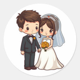 Niedliche Kawaii-Braut und Groom Wedding Bridal-Ge Runder Aufkleber