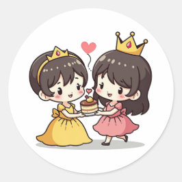 Niedliche Kawaii Bride and Groom - Märchen Runder Aufkleber