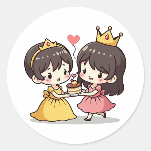 Niedliche Kawaii Bride and Groom - Märchen Runder Aufkleber (Vorderseite)