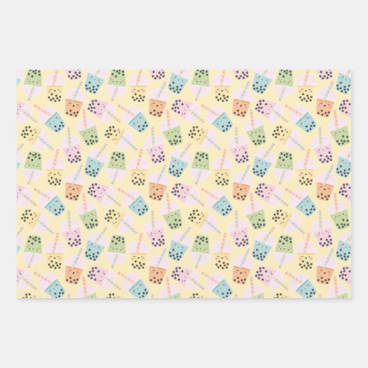 Niedliche Kawaii Bubble Teepastellmuster Geschenkpapier Set (Vorderseite 3)