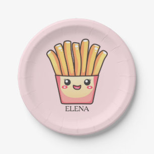 Niedliche Kawaii Cartoon Pommes Frites mit Ihrem N Pappteller