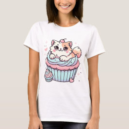 Niedliche Kawaii Cat Cupcake Soft Cotton T-Shirt