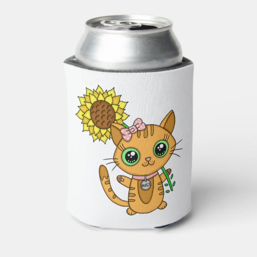Niedliche Kawaii Cat Holding-Blume Dosenkühler (Kanne Rückseite)