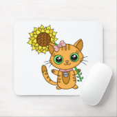 Niedliche Kawaii Cat Holding-Blume Mousepad (Mit Mouse)